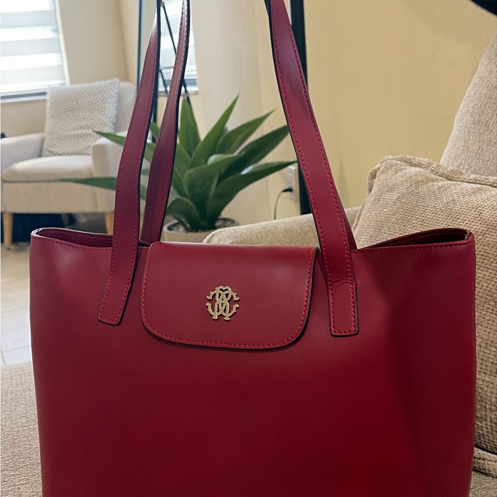 Roberto Cavalli Deep Red Leather Tote